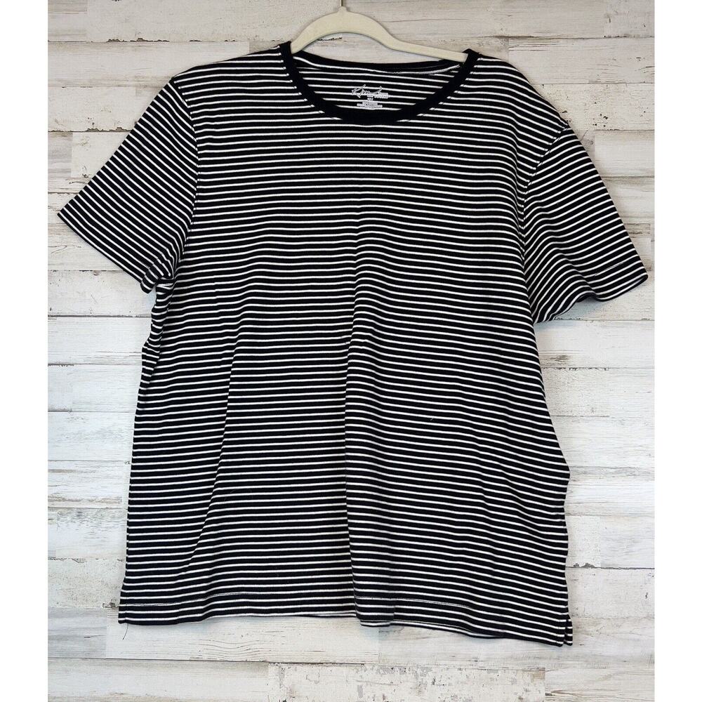 Kim Rogers Perfectly Soft Striped Short Sleeved T-Shirt Black White Size 2X EUC